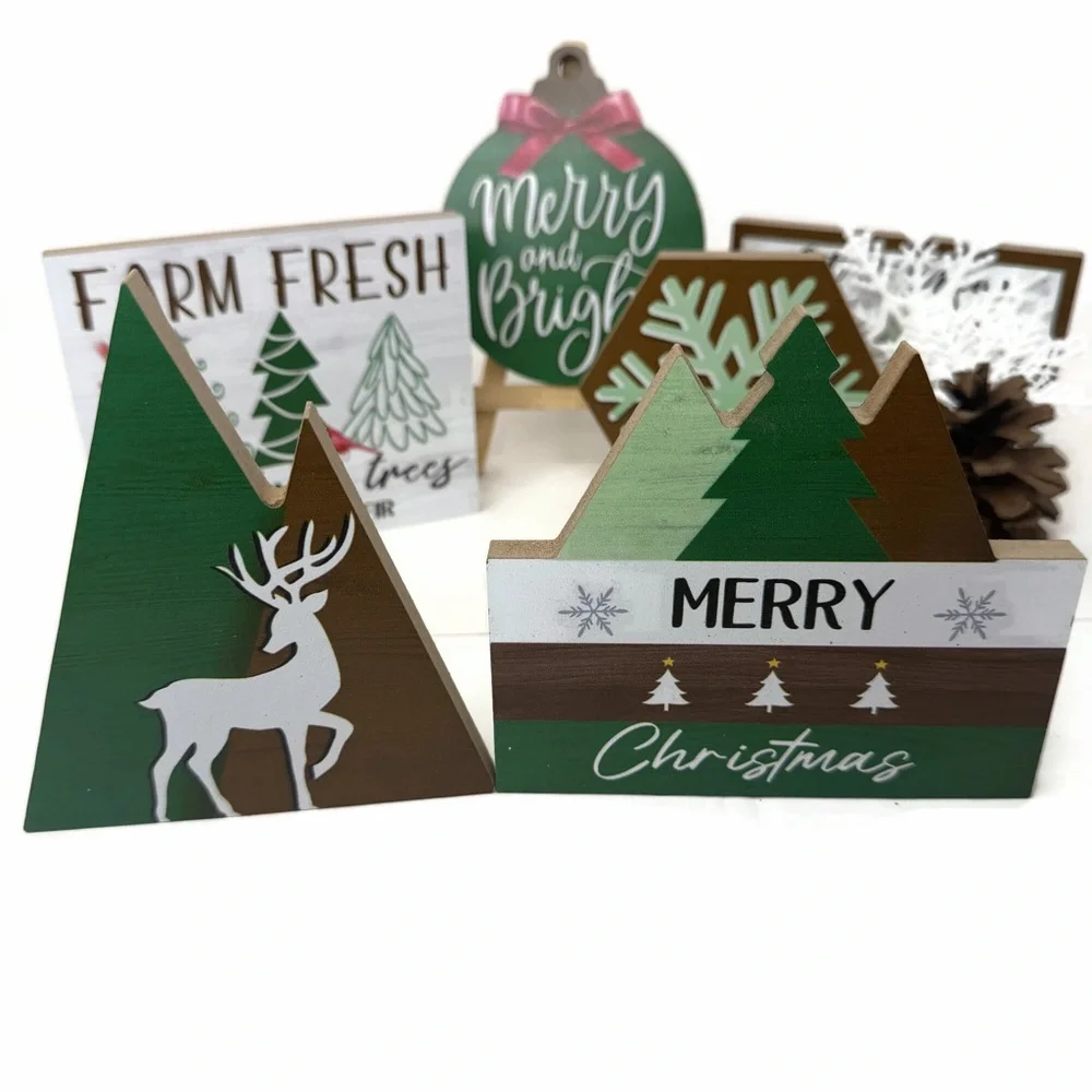 Festive Holiday Tiered Tray Decor Lot 11 Pieces